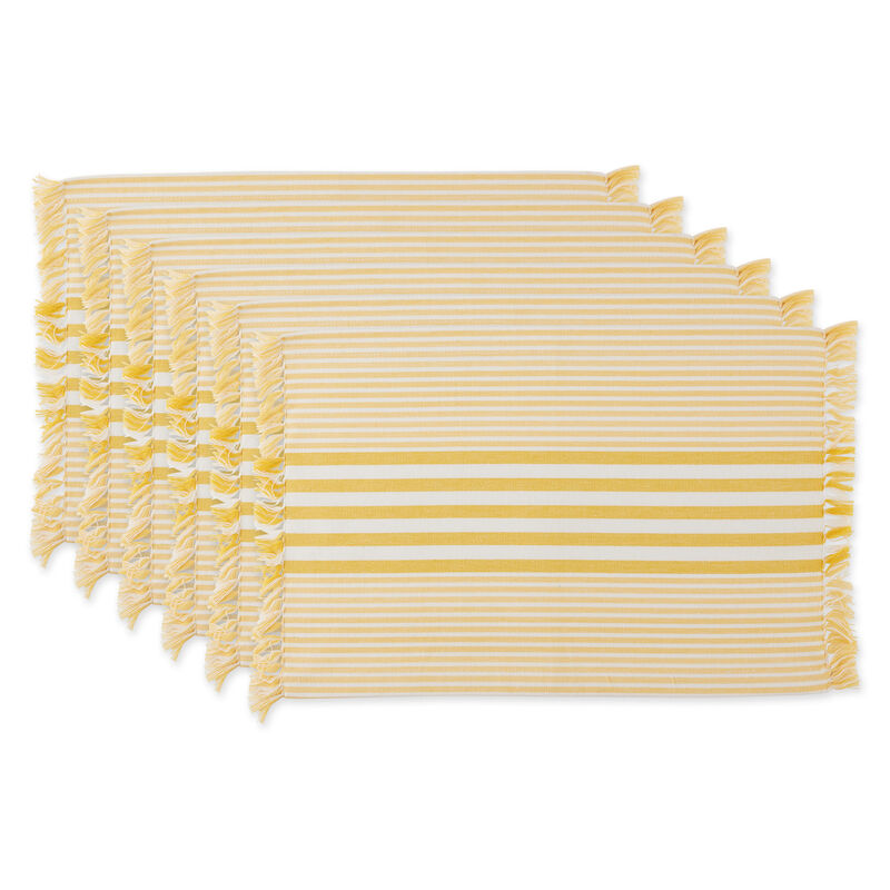 Set of 6 Yellow and White Decorative Placemats  19"