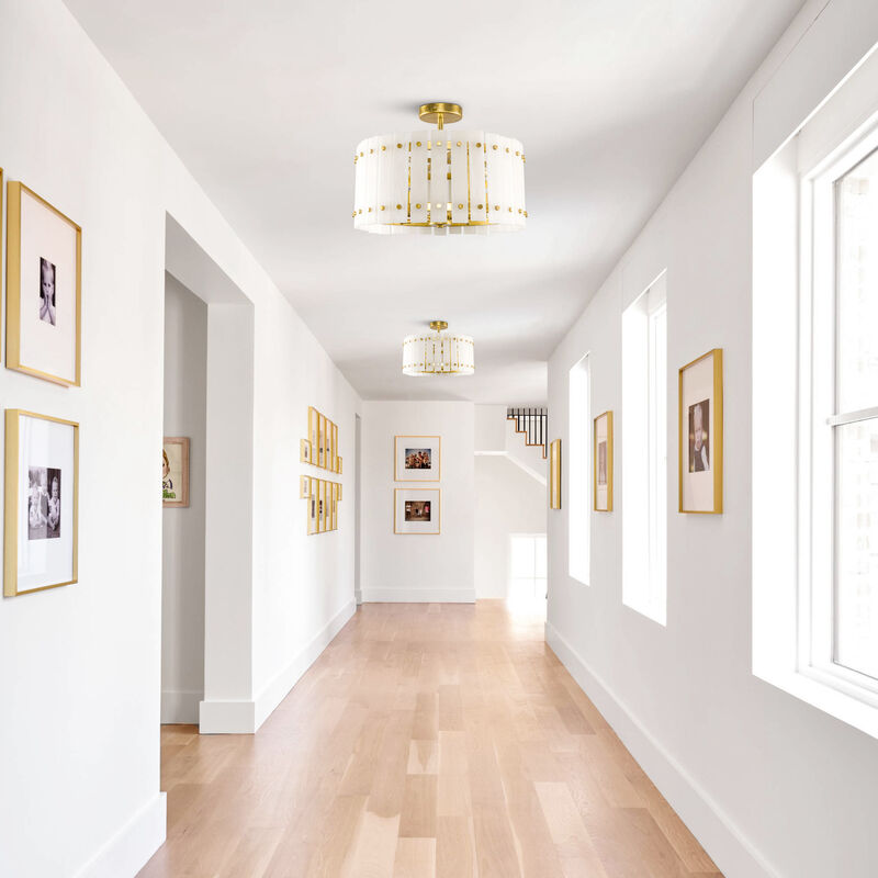 17.7" 4-Light Modern Gold Caged Semi Flush Mount Ceiling Light with Imitation Marble Shade