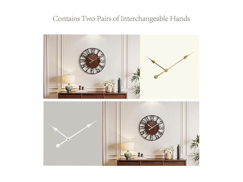 Wood Farmhouse Completely Wall Clock 24 Inch Silent Non Ticking Battery Operated image number 3