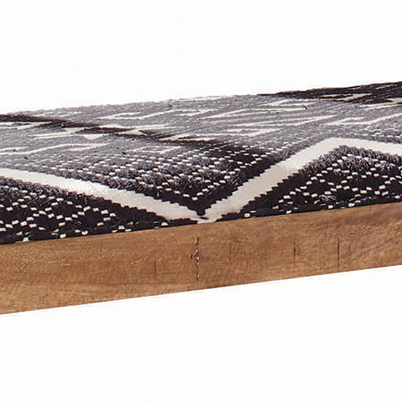 Fabric Upholstered Wooden Bench with Tapered Legs, Brown and Blue