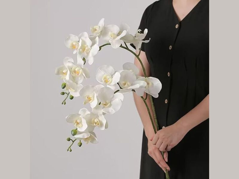 6 Piece White Artificial Orchid Flower Stems Wedding Centerpiece Decor image number 1