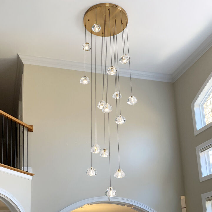 118" Long Chandelier Large Hanging  Crystal Lighting for Stairs High Ceiling