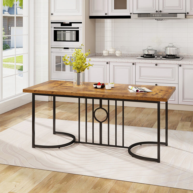 Large Wooden Dining Table &ndash; Rectangular Kitchen Table Seats 6 to 8 People Comfortably