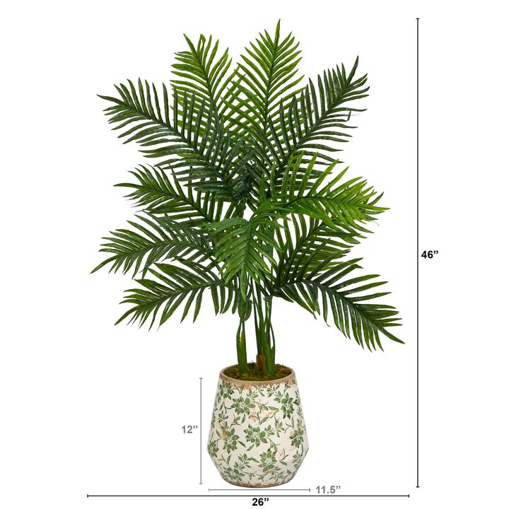 HomPlanti 46 Inches Areca Palm Artificial Tree in Floral Print Planter (Real Touch)