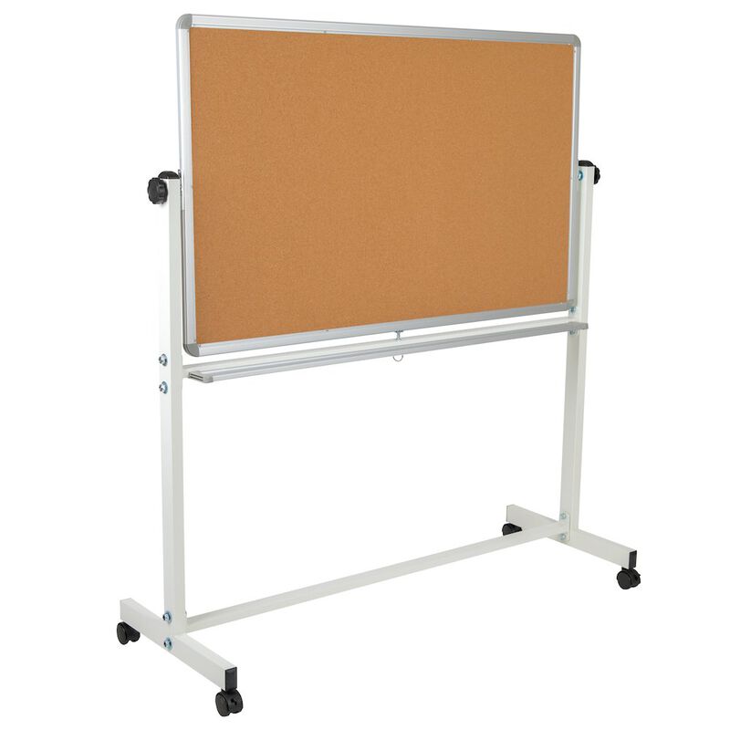 Flash Furniture 53"W x 59"H Reversible Mobile Cork Bulletin Board and White Board with Pen Tray image number 5