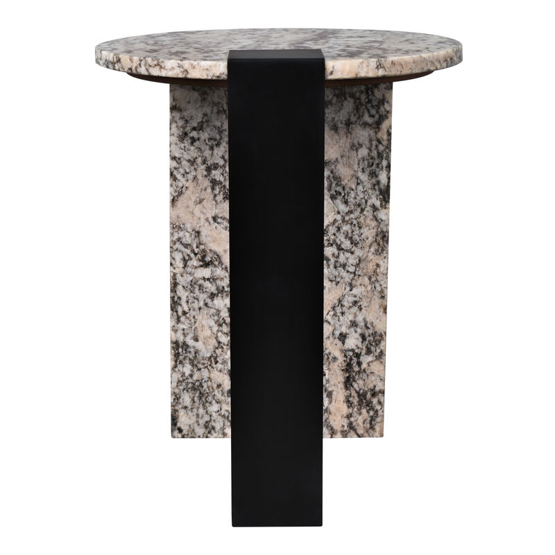 Lyra 17" Contemporary Natural Marble/Metal Handmade Round End Table