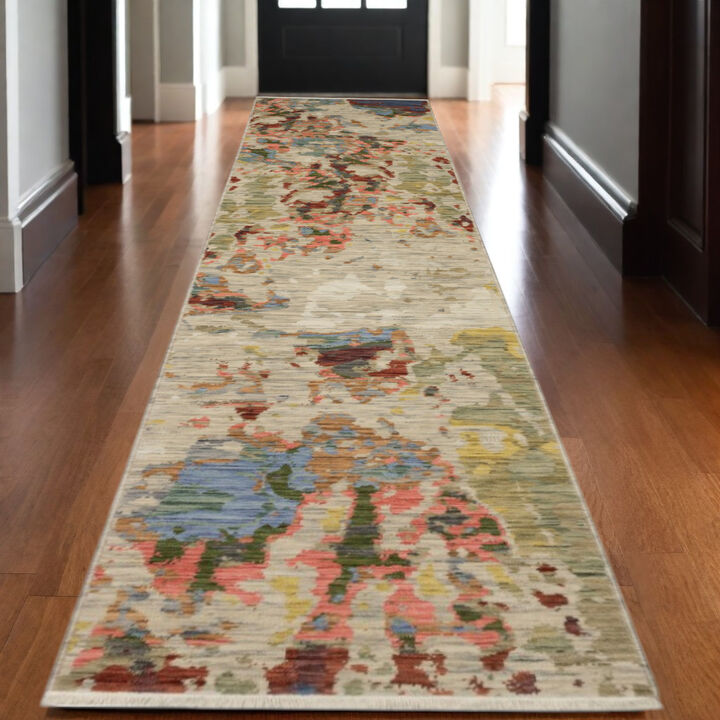 HomeRoots Abstract Area Rug With Fringe