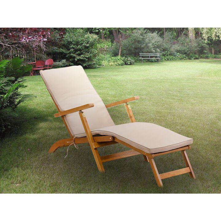 Patio Chair Lounge - Outdoor Acacia Wood Sunlounger Chair for Poolside, Deck, Lawn, 59x21x35 Inch, Natural Oil