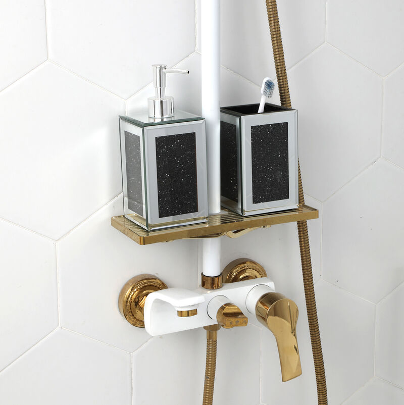 Exquisite 2 Piece Square Soap Dispenser and Toothbrush Holder