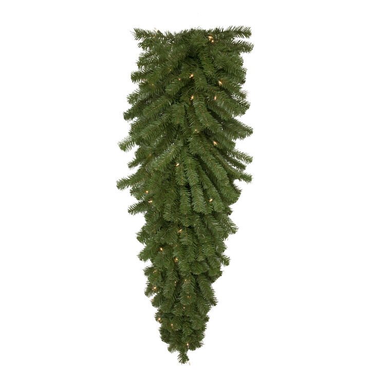 54" Pre-Lit Deluxe Dorchester Pine Artificial Christmas Teardrop Swag  Clear Lights