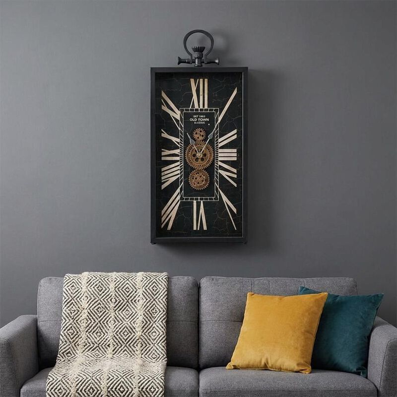 HomeRoots 10" Black and Gold Metal and Glass Analog Vintage Style Crackle Wall Clock image number 1