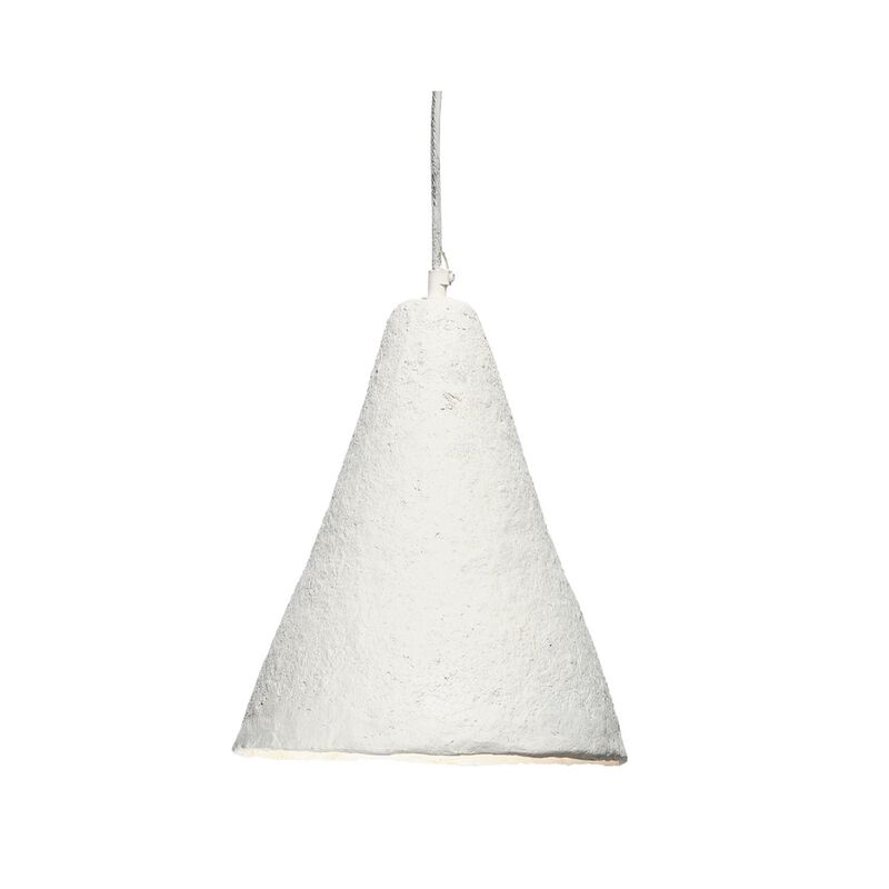 Zoe 96 Inch Pendant Chandelier, Modern Paper Mache Cone Shape, Beige - Benzara