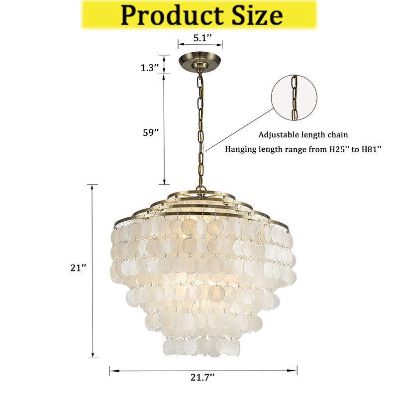 6-Light 22" Glam Coastal Capiz Tiered Chandelier With Natural Seashells image number 6