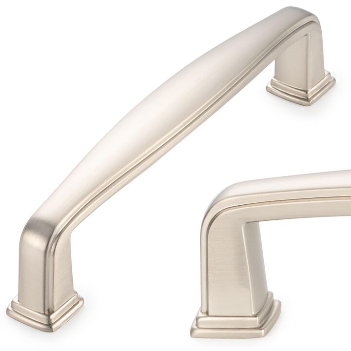 KOOFIZO Square Foot Cabinet Arch Pull - Brushed Nickel Furniture Handle, 3.8 Inch/96mm Screw Spacing, 10-Pack for Kitchen Cupboa