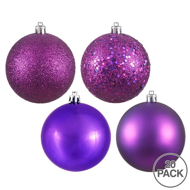 Vickerman 2.75" Plum 4-Finish Ball Ornament Assortment, 20 per Box