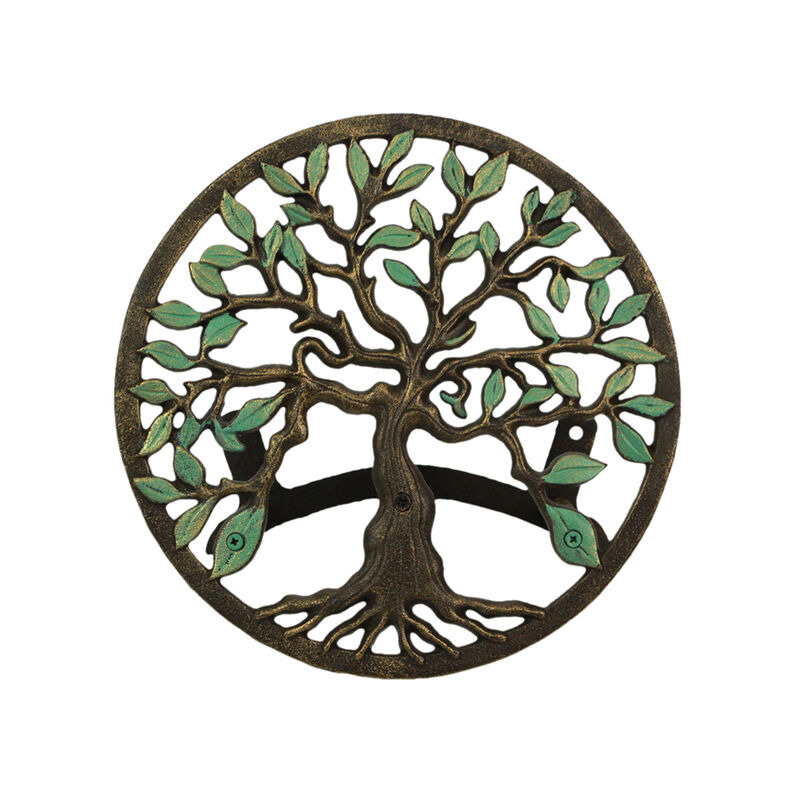 Cast Iron Tree of Life Garden Hose Hanger - 12" - Green/Bronze Finish image number 1