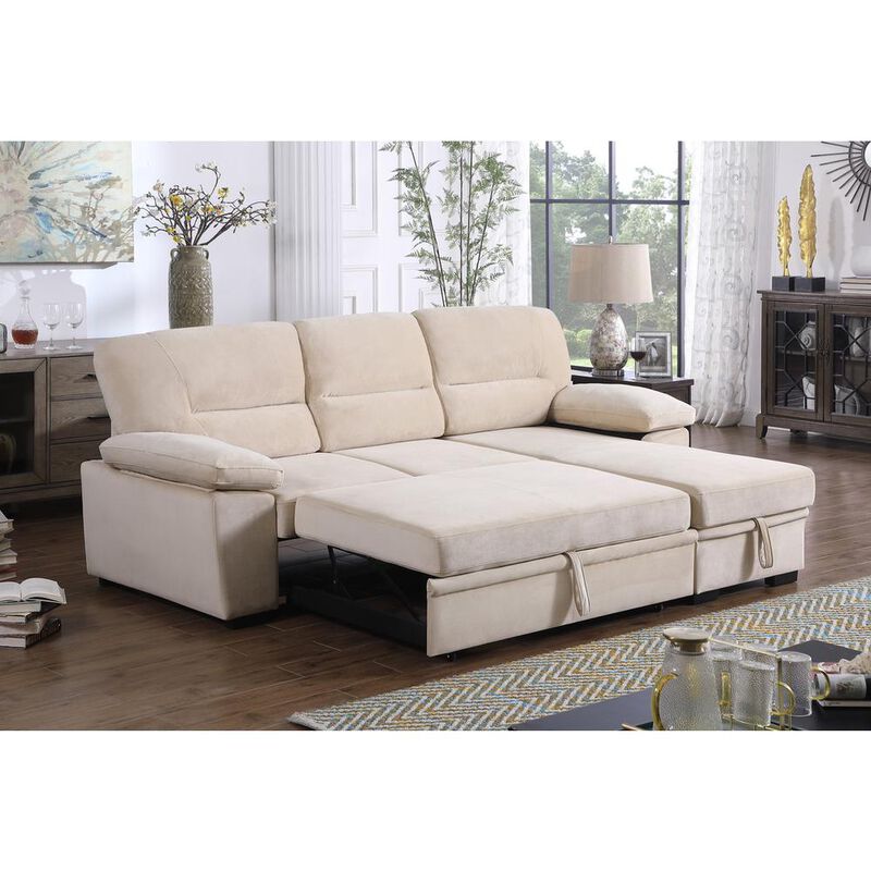 Lilola Home Kipling Beige Woven Fabric Reversible Sleeper Sectional Sofa Chaise
