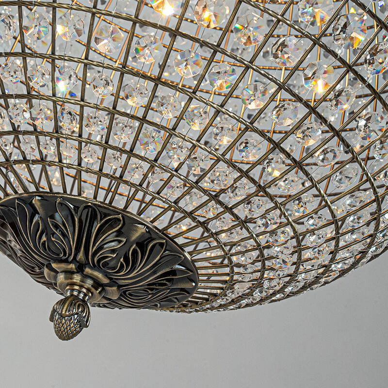 5 Lights W20 in Vintage Crystal Chandelier with Sphere Globle Shade in Antique Gold Retro Pendant Light for Dining Room Living Room image number 4