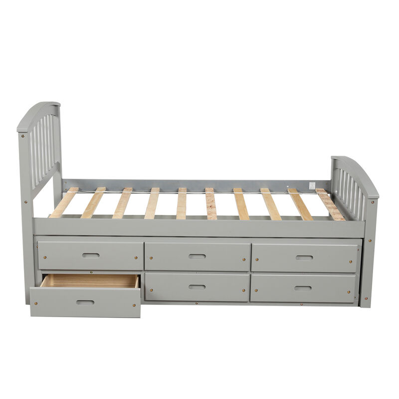 Merax Solid Wood Platform Storage Bed with 6 Drawers