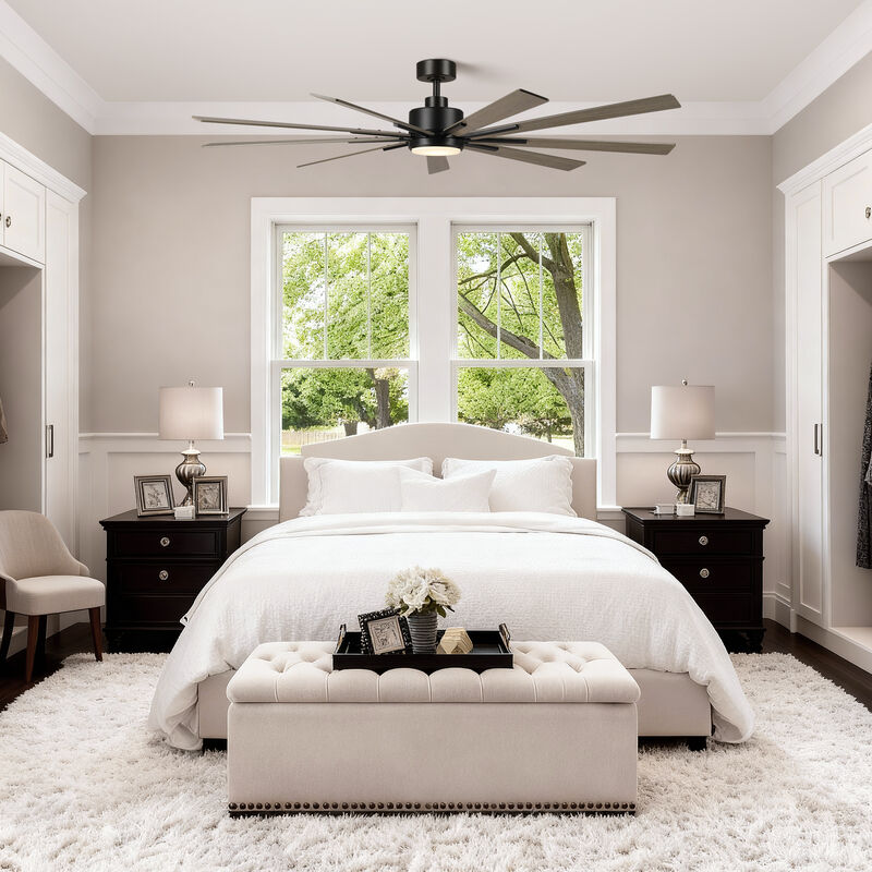 72 in. Windmill Matte Black Integrated LED Dimmable Ceiling Fan with Light and Remote