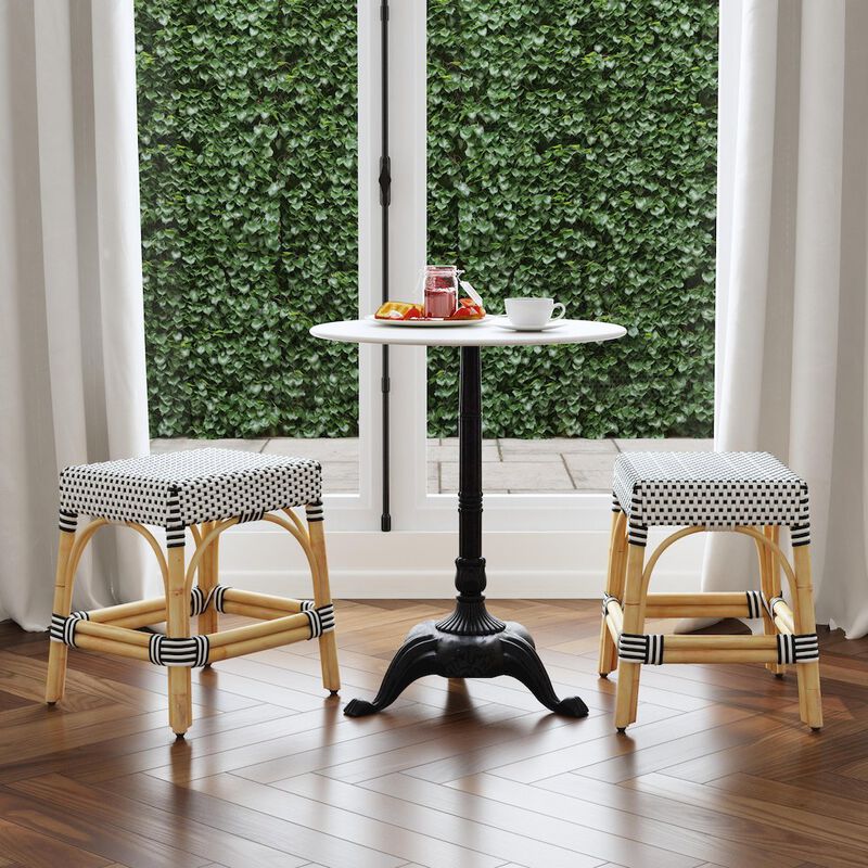 Butler Specialty Robias Rattan Rectangular 18 Dining Stool, White and Black Dot