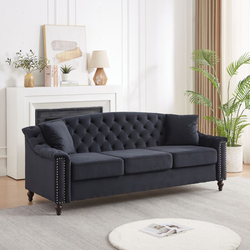 Snump 82" Velvet Chesterfield Sofa image number 1
