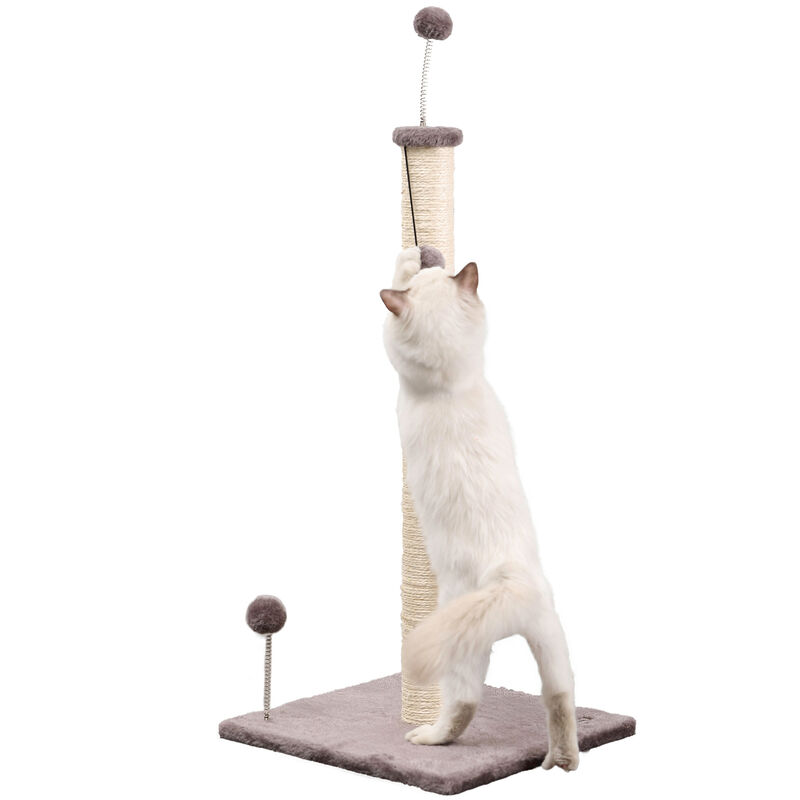 Rylie Farmhouse Sisal Pillar Cat Scratching Post with Fuzzy Toys and Spring Balls