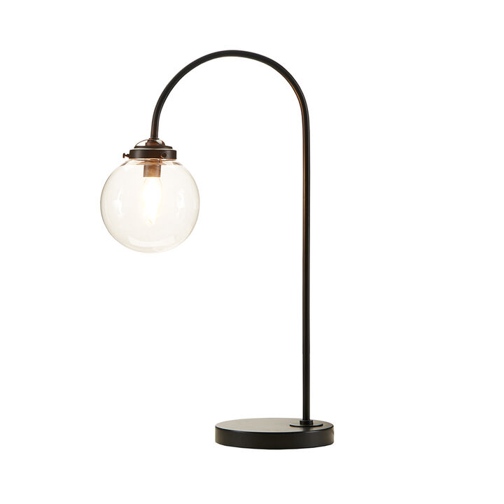 Gracie Mills Aileen Industrial Arched Metal Table Lamp with Glass Globe Bulb