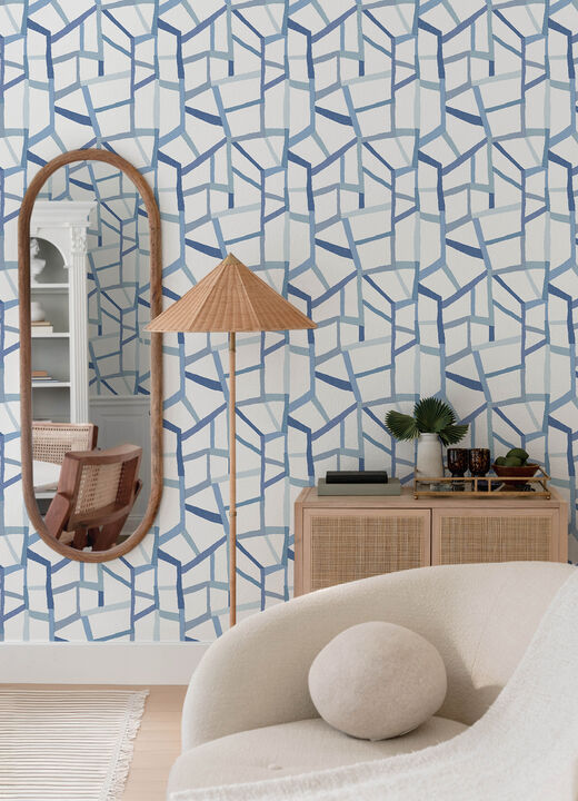 Tate Blue Geometric Linen Wallpaper (Set of 2)