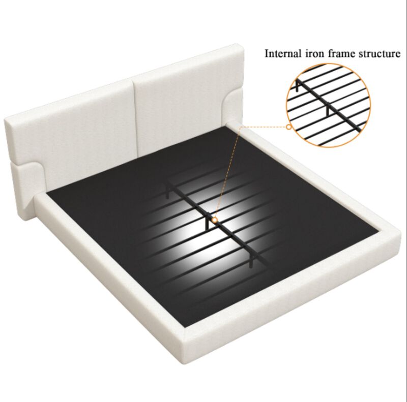 Schel Platform Bed Frame with Padded Textured Fabric Headboard image number 8