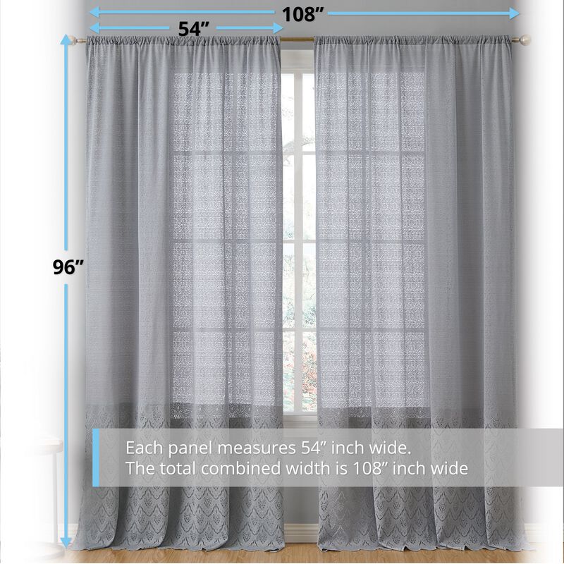 THD Mona Decorative Macrame Lace Thick Semi Sheer Rod Pocket Light Filtering Window Treatment Coverings Curtain Drapery Panels for Bedroom & Living Room - Set of 2 image number 4