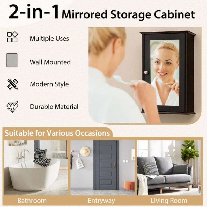 Hivvago Bathroom Wall Cabinet with Single Mirror Door and Adjustable Shelf
