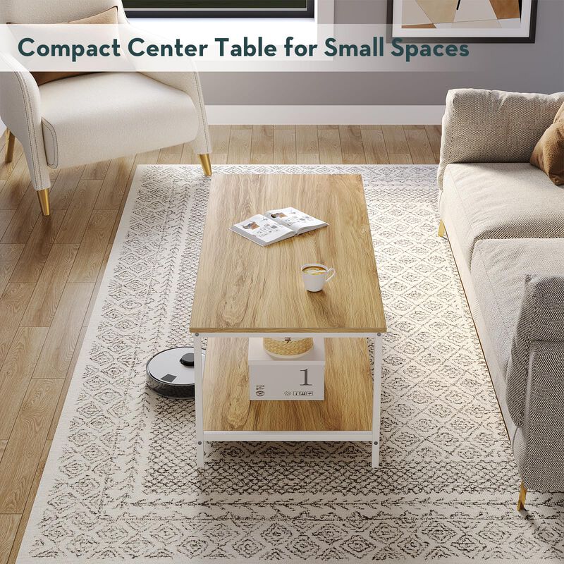 SAYGOER Coffee Table with Storage 2-Tier Industrial Center Table for Living Room, Rectangle Wood Table for Small Spaces Apartmen