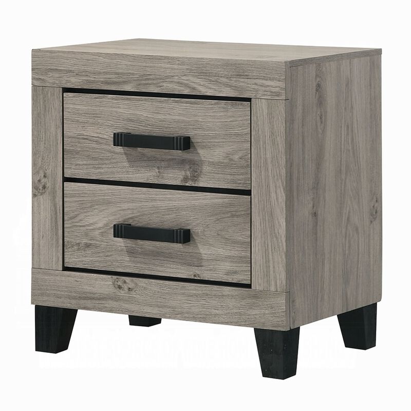 Rachy Nightstand, 2 Drawers with Black Metal Handles, Farmhouse Light Gray image number 0