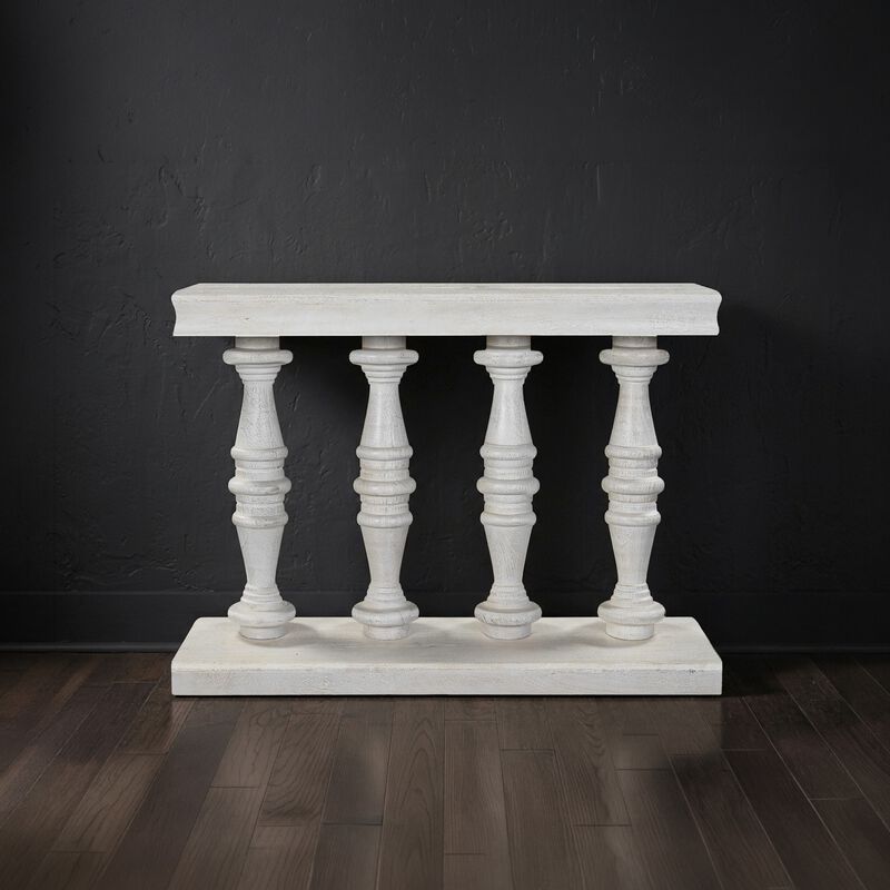 Console Table, 42-Inch Mango Wood Top, Shabby Chic Finish, Turned Pillar Legs image number 7