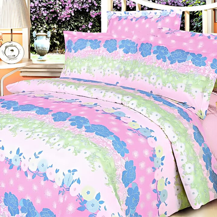 4 Piece King Duvet Cover Set in Pink Kaleidoscope Cotton Design