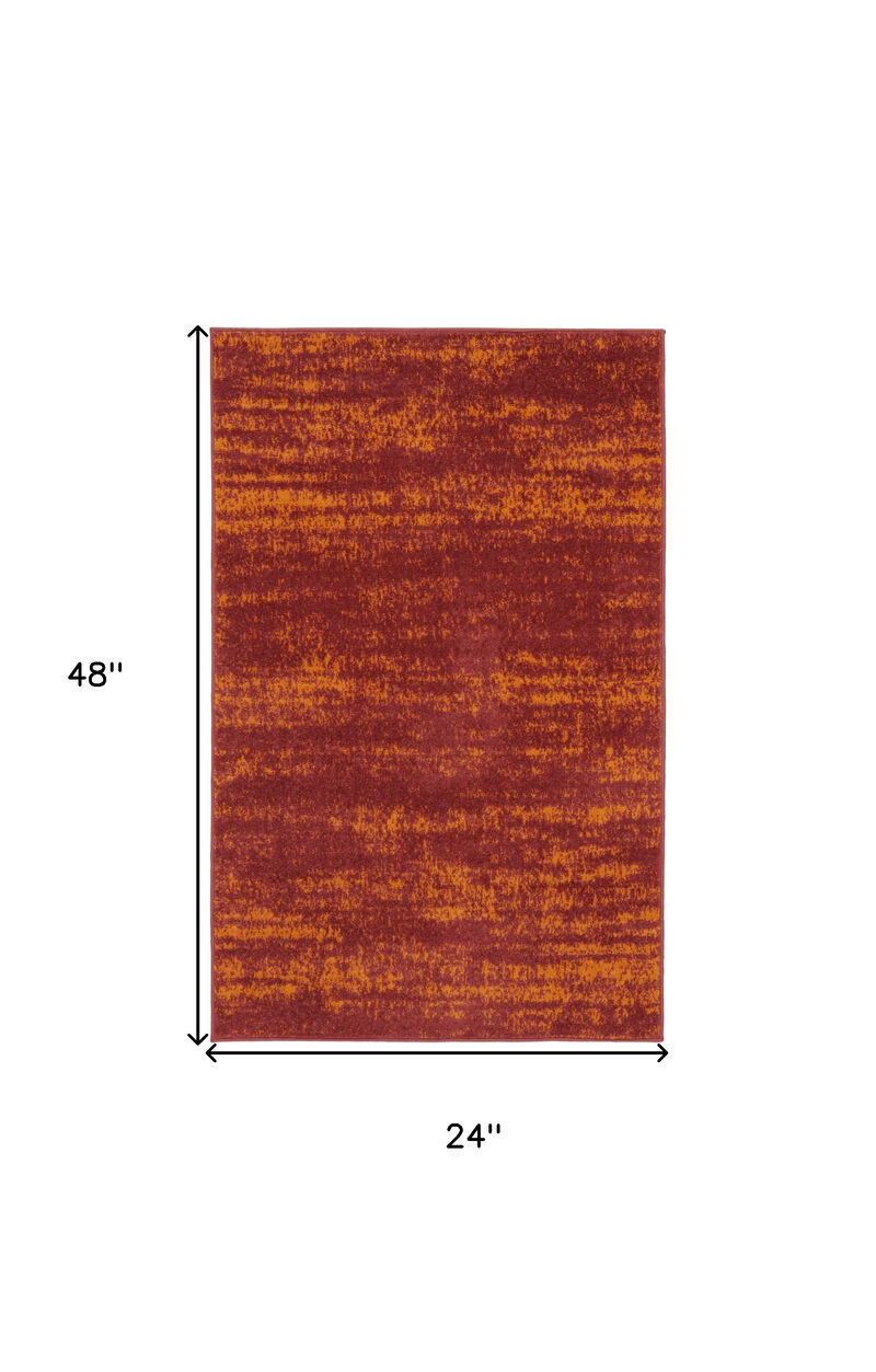 HomeRoots 2' X 4' Red And Orange Abstract Indoor Outdoor Area Rug image number 2