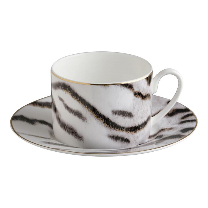 Tea Cup & Saucer TIGER Set of 2 in Luxury Box diam. 3.3", H 2.3", cap. 7.5 oz, Saucer diam. 6"