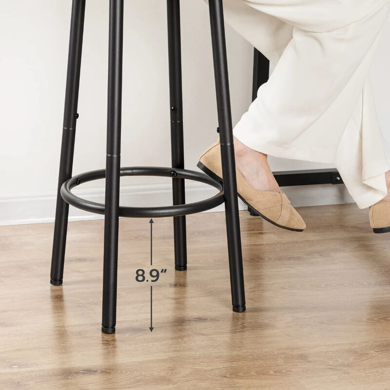 2-Piece Round Bar Stool Set with Footrest, Modern Counter Seating-Greige image number 7