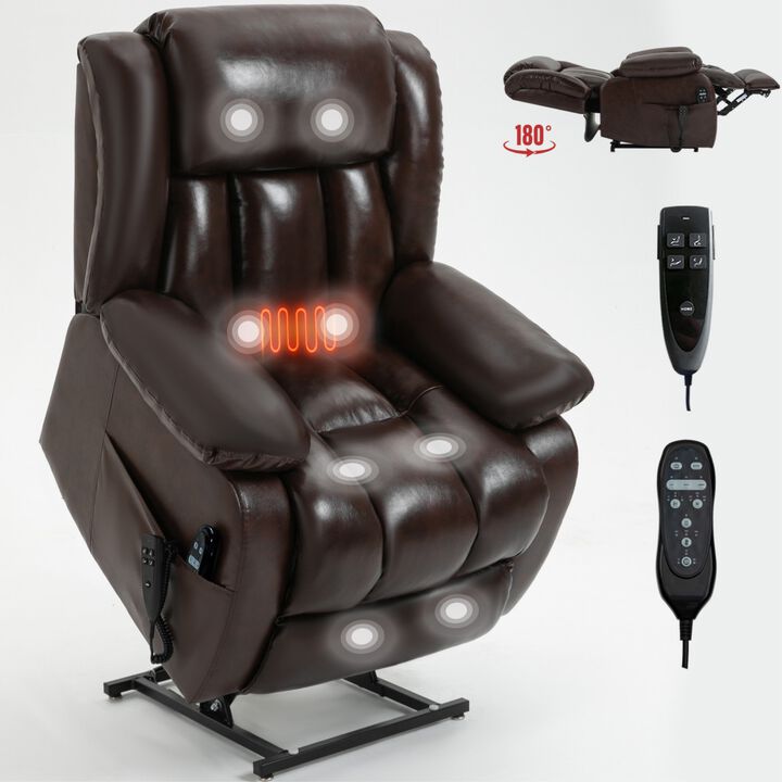 Clihome Dual Motor Infinite Position Up to 350 LBS Electric Medium size Genuine Leather Brown Power Lift Recliner Chair with 8-Point Vibration Massage and Lumbar Heating