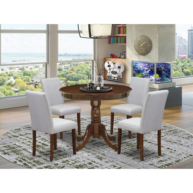East West Furniture 5 Pc Kitchen Set Contains a Round Table and 4 Upholstered Chairs, Antique Walnut