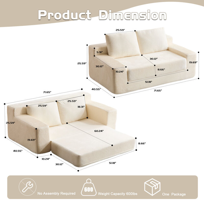GOODSILO Comfortable Deep Seat Sofa Bed with Reversible Cushions and Pillows for Modern Living Spaces image number 2