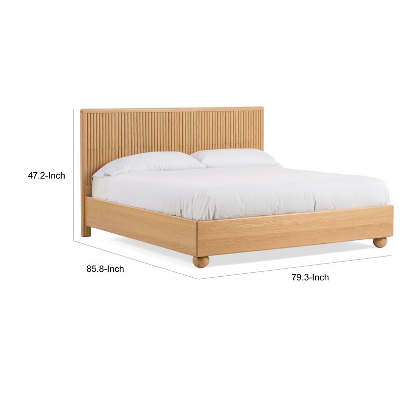 Cid Joya King Bed, Panel Headboard, Rounded Natural Brown Solid Oak Wood