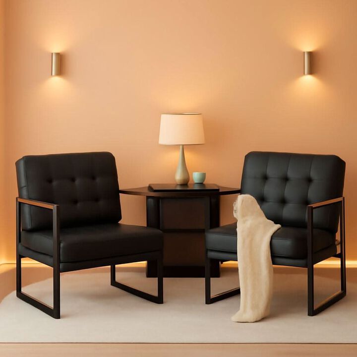 ShipItFurniture Mid-Century Black Faux Leather Accent Chair