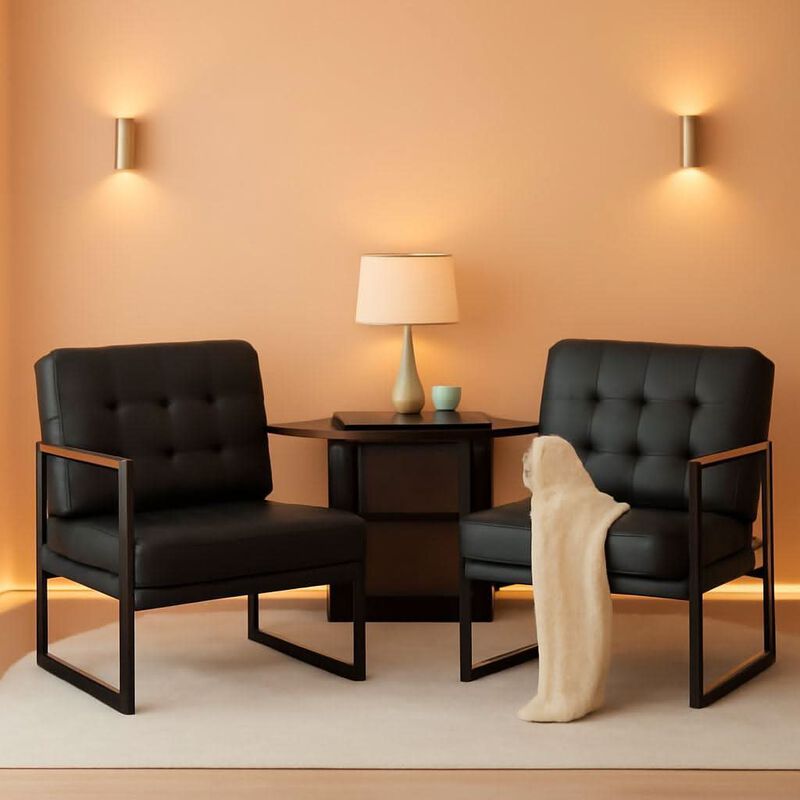 ShipItFurniture Mid-Century Black Faux Leather Accent Chair image number 1