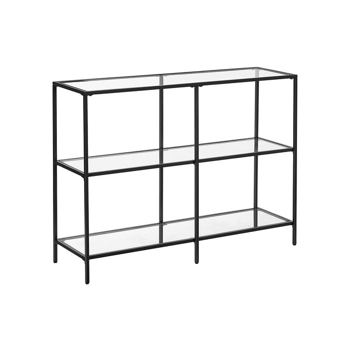 BreeBe Black Frame Glass Console Table with Shelves