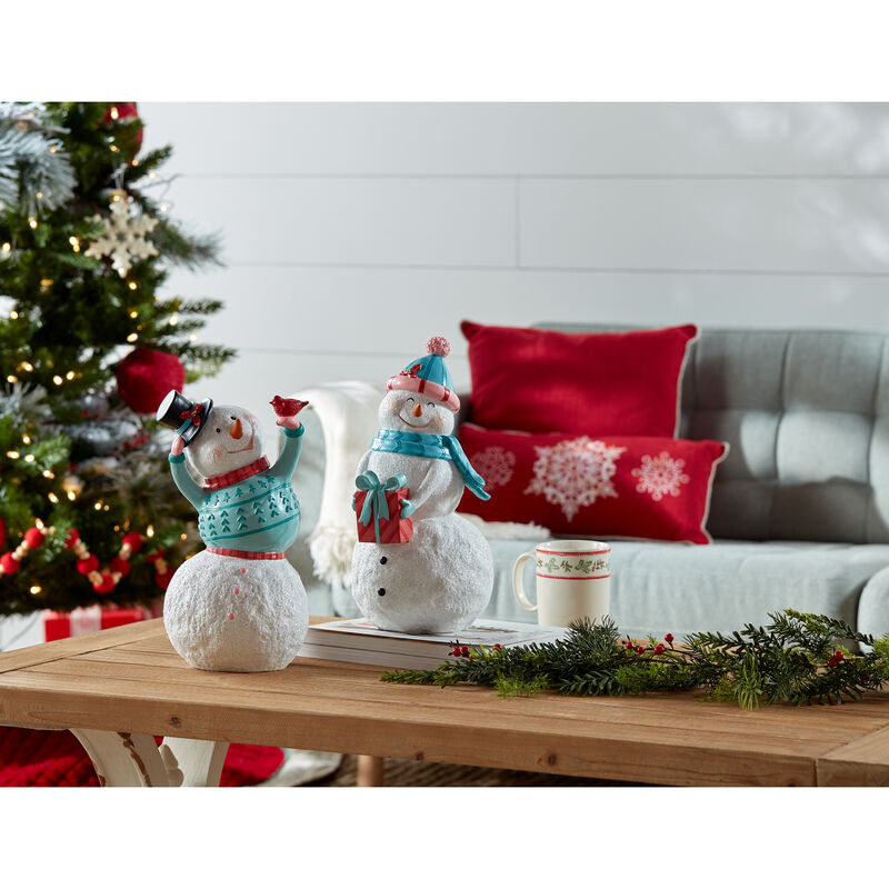 Resin Snowman Figures Set of 2 for Holiday Home Decorations
