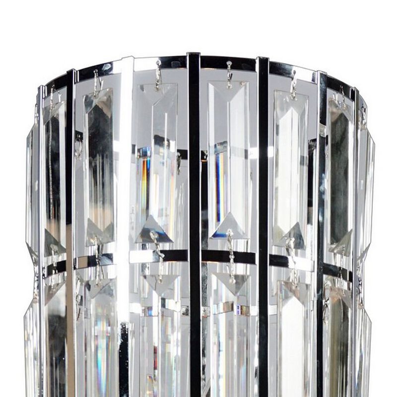 20 Inch Modern Table Lamp, Metal Cage Shade with Glass Accents, Chrome-Benzara