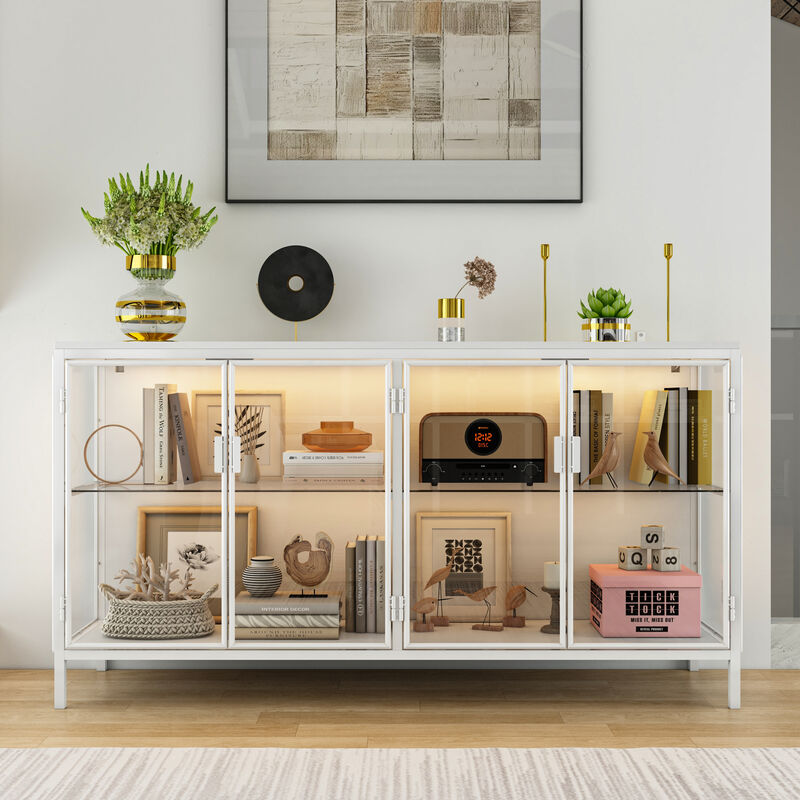 FUFU&GAGA Contemporary White Sideboard with Glass and Wood Accents, (55.1"W x 15.7"D x 29.5"H), Scratch-Resistant