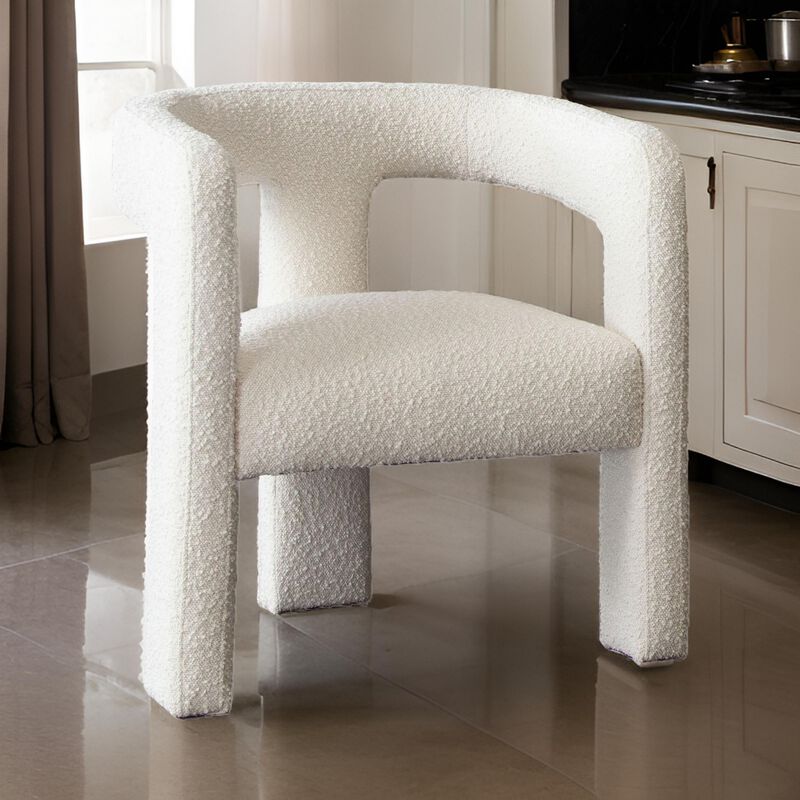 27 Inch Boucle Accent Chair, Curved Back, Cushioned Seating, Ivory Finish image number 5